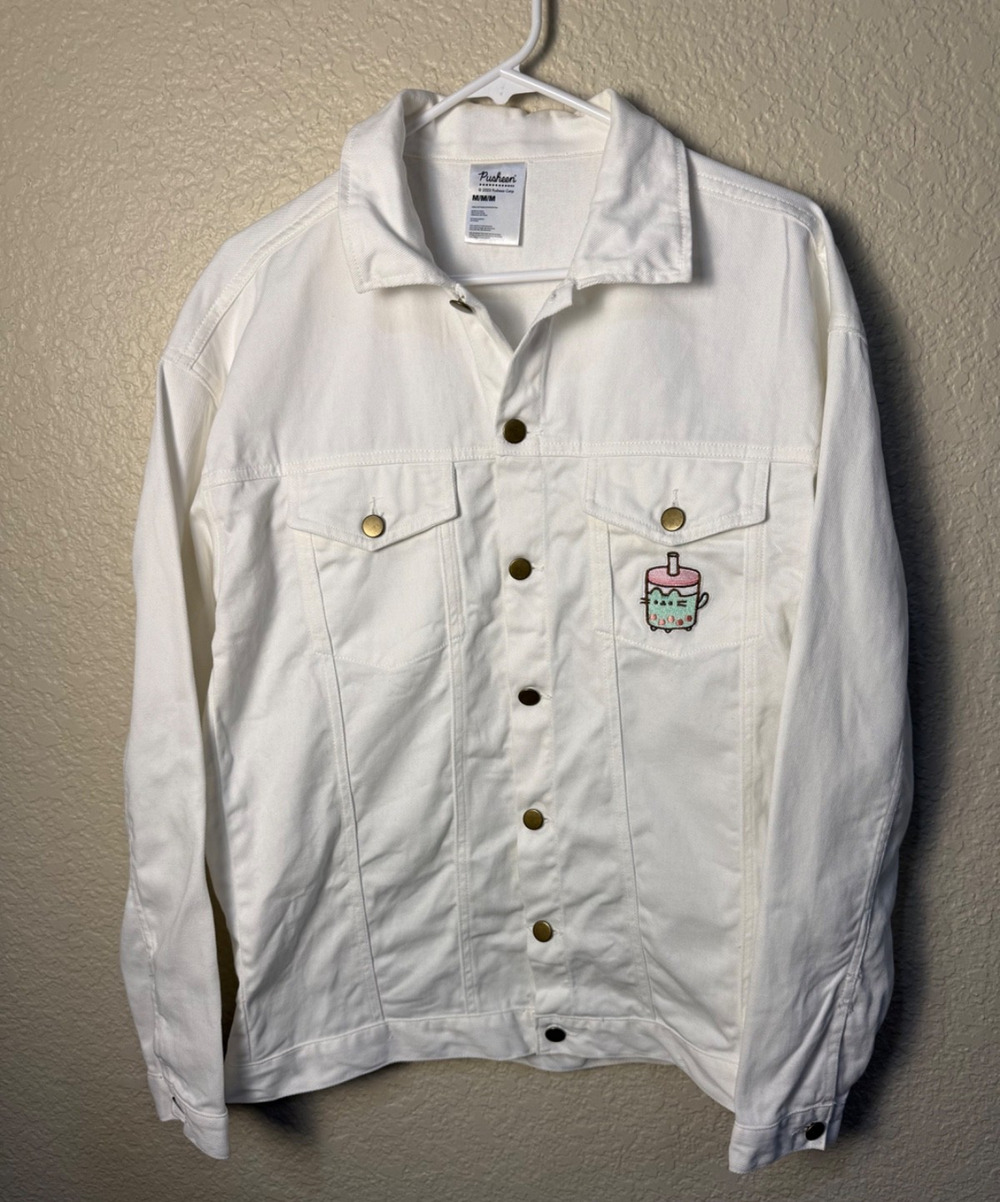 Pusheen Boba Tea White Denim Jacket Size Medium 2023 Spring Box Bobasheen
